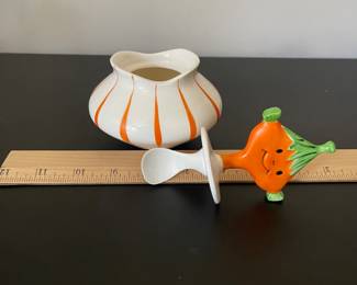 K12 - $45. Vintage Holt Howard pixie ketchup condiment jar. Spoon has been repaired but not very noticeable and blends with the natural crazing. Vibrant colors.