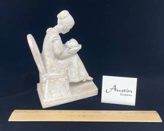 K8 - $20. Vintage Austin Productions sculpture Mother and Child. No chips or cracks noted. Measures 5”w x 3”d x 6”t.