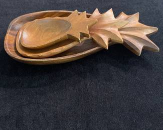 K17 - $20. Vintage acacia/teak wood pineapple shaped serving bowls.