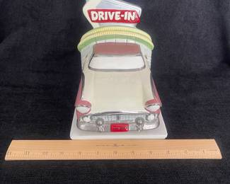 K39 - $15. Single Drive-In bookend. Some crazing. Measures 6”w x 6”d x 7.25”t.
