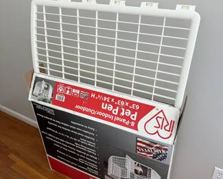 B6 - $40. Iris Pet Pen. 8 Panel Indoor / Outdoor. 63" x 63" x 34.35". White. Plastic Panels snap together - looks brand new.