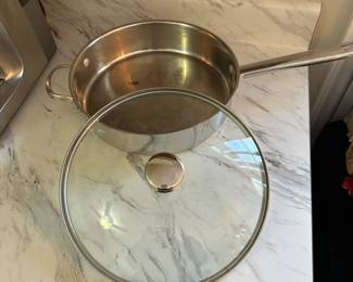 B19 - $20. Wolfgang Puck Stainless Pan (11" Chicken Fryer). with Glass Lid.