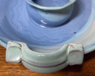 K30 - $40. Studio pottery catch all tray. Beautiful colors and signed Deguzman. Measures 10” diameter.