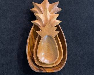 K17 - $20. Vintage acacia/teak wood pineapple shaped serving bowls.