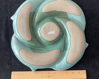 K45 - $30. Unsigned Dolphin pottery serving/catch-all dish. Measures 12” x 12”.