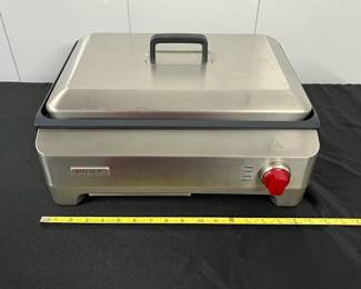 S4 - $275. Wolf Gourmet Electric Countertop Precision Griddle. Red Knob. Measures 17" wide x 17.5" deep x 8" tall. Model WGGR100S. Excellent Condition - Like new.