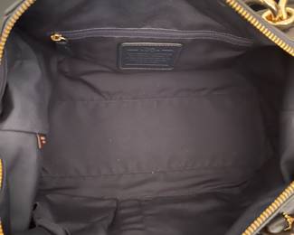 K3 - $45. Coach Peyton Bennett mini satchel leather handbag, navy blue. Excellent condition. Measures 10”w x 4”d x 6”t.