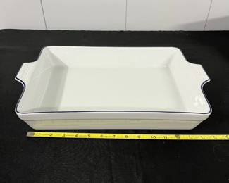 S19 - $100. Set of 3. "Made In" brand with Navy Rim/ 3 Pc Bakeware Set. 9" x 13" Baking Dish, Oval Gratin Dish 10" x 6.6", Baking Dish 8" x 8". All in excellent condition. Made in France