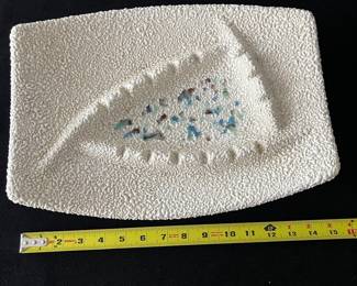 K27 - $45. MCM popcorn glaze large catch-all/ashtray. No cracks or chips. Measures 15” x 10”.