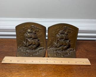 K34 - $30. Cast brass/bronze ship bookends.