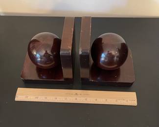 K19 - $45. Vintage MCM wood sphere bookends. Some dings noted.
