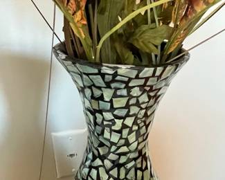 B7 - $10 Pair of Decorative Vases. Measure 24" tall. Paper mache feeling with inlaid design.