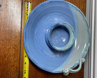 K30 - $40. Studio pottery catch all tray. Beautiful colors and signed Deguzman. Measures 10” diameter.