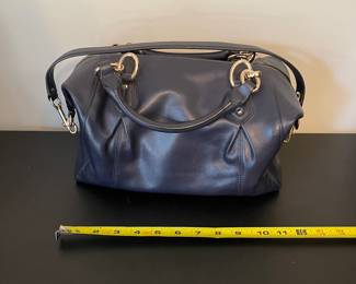 K3 - $45. Coach Peyton Bennett mini satchel leather handbag, navy blue. Excellent condition. Measures 10”w x 4”d x 6”t.
