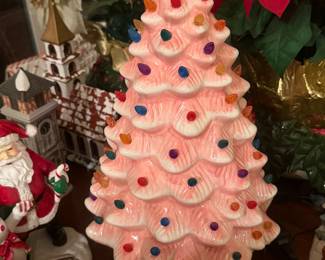 Pretty in pink Christmas tree with lights 