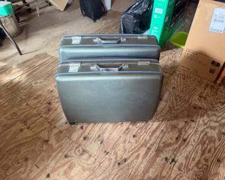 Vintage hard body suitcases. Beautiful white satin lined