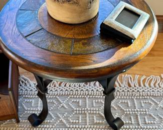 Round accent table with stone/tile top