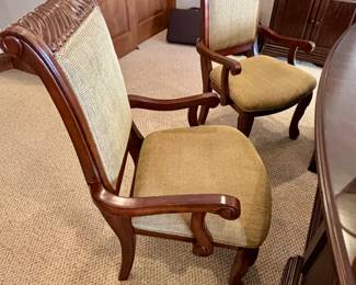 Pair of wood arm chairs upholstered seat and back