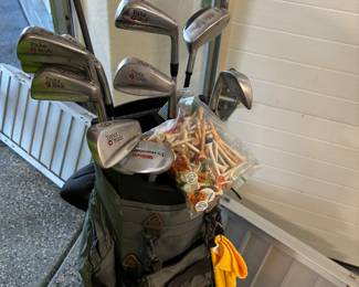 Gold clubs and bag