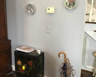 Ornate wine rack and Asian cabinet