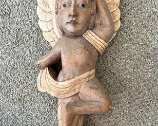 Antique Santos Carved Wood Angel Statue