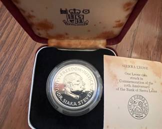 Sierra Leone Leone Silver Proof Coin Bank of Sierra Leone tenth Anniversary second image