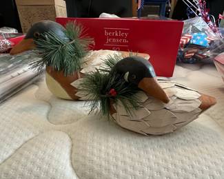 Decorative Wooden Ducks with Pine Garland