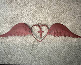 Wrought Iron Angel Wings with Sacred Heart and Cross Wall Decor
