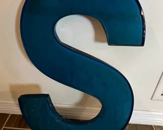 Vintage Large Marquee Letter S Teal Blue