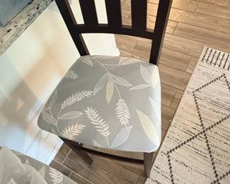 Modern Dark Wood Bar Stools with Leaf Pattern Upholstery second image