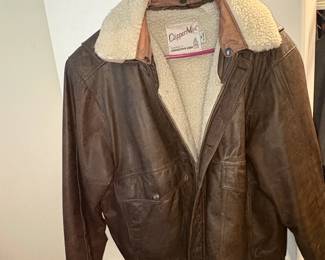 Clipper Mist Brown Leather Bomber Jacket with Shearling Collar