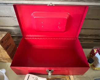 Vintage Red Metal Toolbox second image