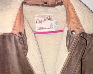 Clipper Mist Brown Leather Bomber Jacket with Shearling Collar second image