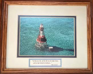 Framed Lighthouse Print with Bible Verse