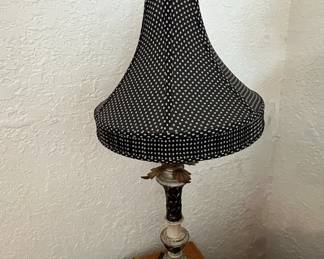 Black and White Polka Dot Table Lamp with Floral Finial and Decorative Base
