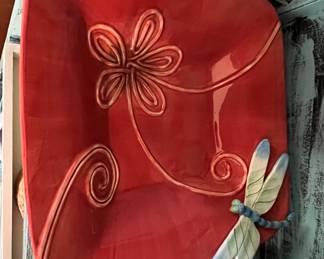 Fitz and Floyd Essentials Handcrafted China Square Serving Platter with Dragonfly