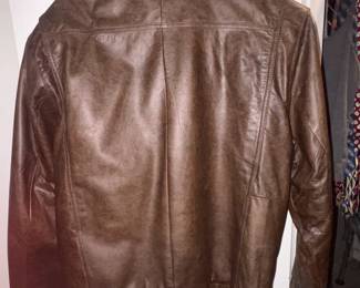 Clipper Mist Brown Leather Bomber Jacket with Shearling Collar third image
