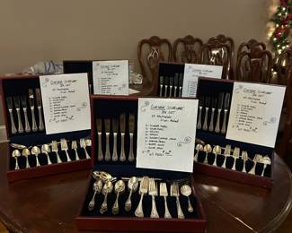 Silver Plated Box Sets for 12 with serving pieces 