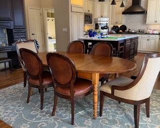 Baker balloon back chairs, 4 available. Antique french drop leaf expandable table (2-8 person)