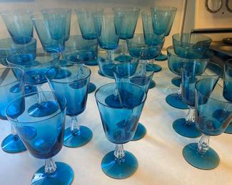 23 piece Caribbean blue crystal stemware 
