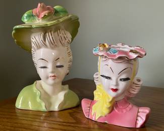  A vintage Thames lady head vase with a light green dress  & a vintage Lefton "Barbara" lady head vase