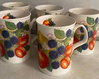  Set of 5 Roy Kirkham fine bone china mugs in Orchard pattern. 
