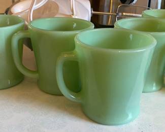 Vintage Fire-King Jadeite mugs with a "D" handle