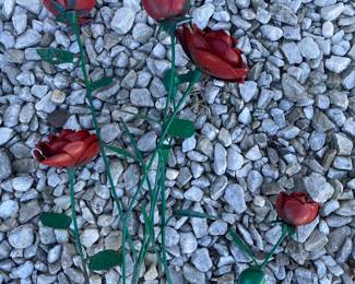 Yard art metal roses