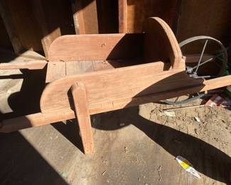 Yard decor wood wheel barrow