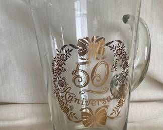 A vintage Blendo or West Virginia Glass 50th Anniversary mid-century pitcher
