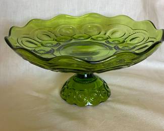 A vintage LE Smith Moon and Stars pedestal compote candy dish