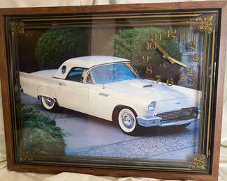 Framed clock featuring 1957 Ford Thunderbird 