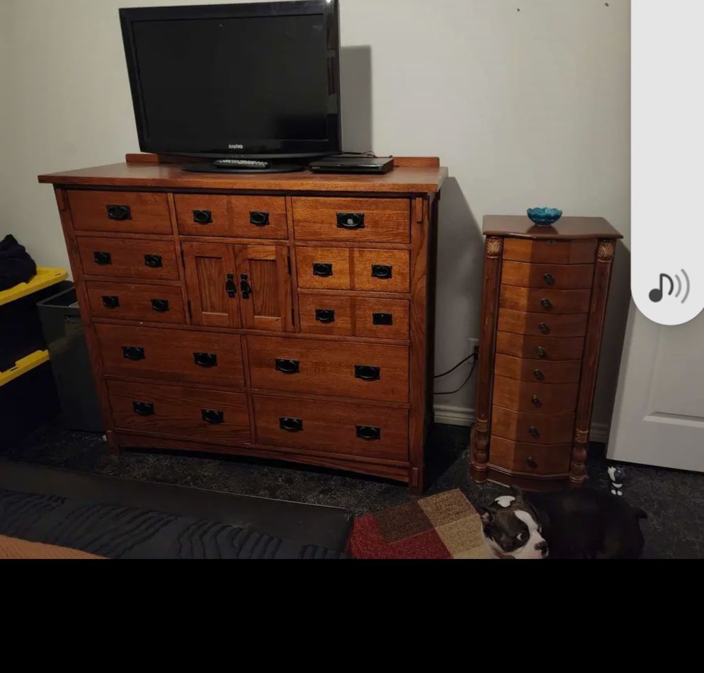 Oak Dresser. Jewelry Chest. Small TV