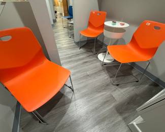 Items are individually priced. Reasonable offers welcome.   All items brand new! Stackable interlocking chairs - $35 each, IKEA accent table - $100